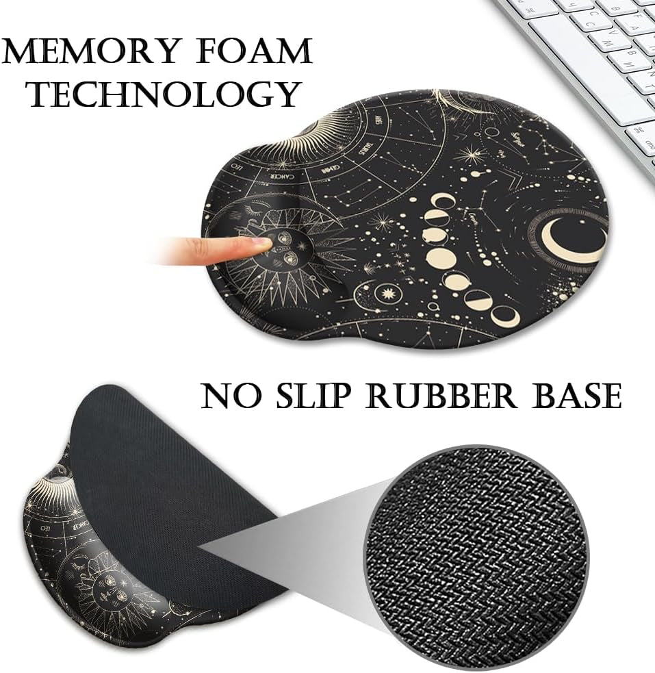 Ergonomic Wrist Support Gel Mouse Pad, Wrist Rest Comfortable Computer Mouse Pad for Laptop, Pain Relief, Non-Slip Rubber Base,Moon Phase