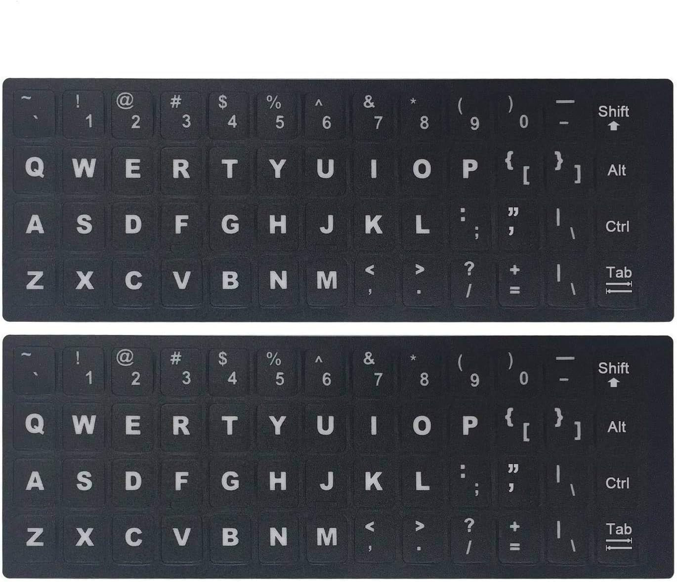 2PCS Universal English Keyboard Stickers, Matte Replacement English Keyboard Stickers with White Font on Black Background for Laptops and Desktops, Keyboard Alphabet Stickers