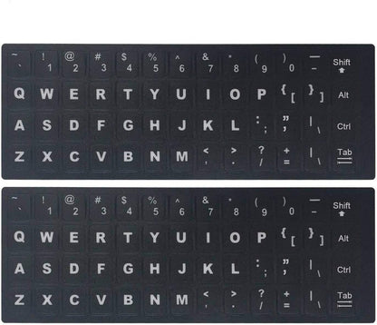 2PCS Universal English Keyboard Stickers, Matte Replacement English Keyboard Stickers with White Font on Black Background for Laptops and Desktops, Keyboard Alphabet Stickers