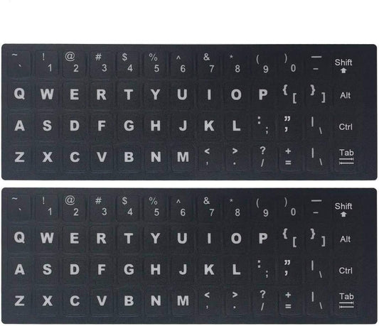 2PCS Universal English Keyboard Stickers, Matte Replacement English Keyboard Stickers with White Font on Black Background for Laptops and Desktops, Keyboard Alphabet Stickers