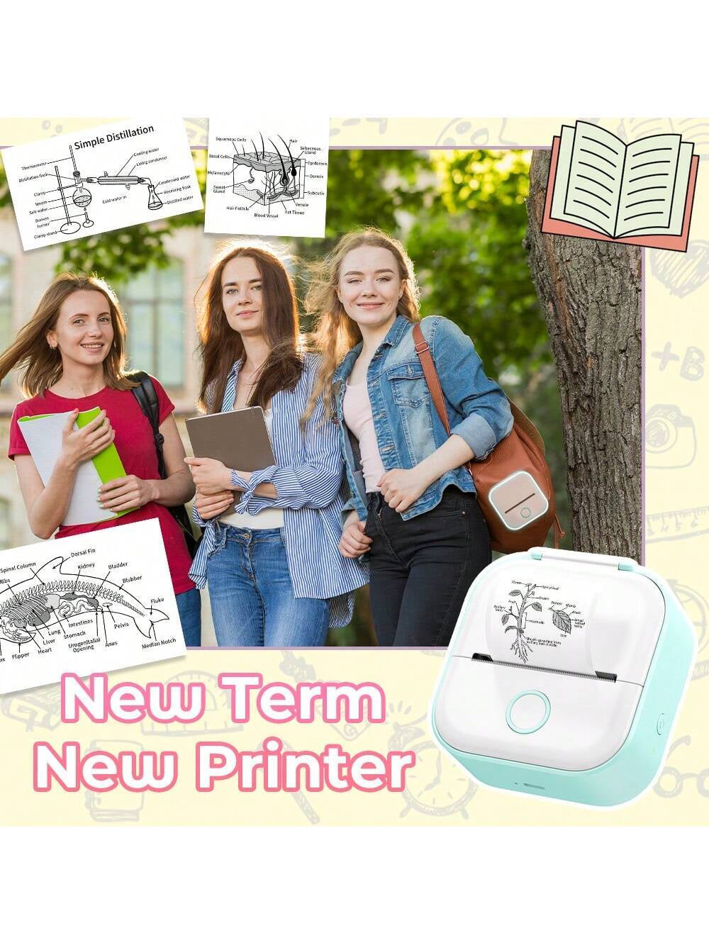 Phomemo Phomemo 1 Pc T02 Portable Printer with 1 Roll of 53Mm/ 2" Sticker Thermal Paper, Rechargable Mini Thermal Printer, HD High Resolution Notes Printer with 203 Dpi, Inkless Pocket Printer Connected with Phones & Pads Wirelessly via Phomemo APP, Mini Label Maker Compatible with 53Mm/ 2" Sizes Sticker & Non-Sticker Thermal Label Paper, Perfect for Memo, Flashcards, Sticker, Notes, Great Tool for Student Study Notes, Journal Making, DIY Label Printing, Biological Notes, Photo Printing, Documents, Etc,