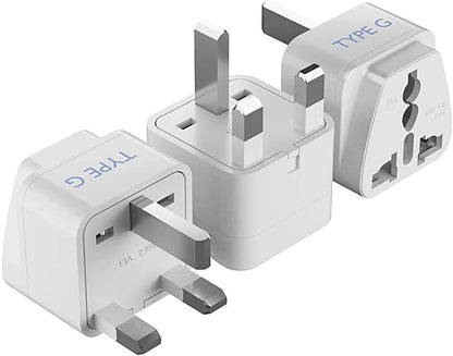 UK, Hong Kong, Ireland, UAE Travel Plug Adapter (Type G) - 3 Pack [Grounded & Universal] (GP-7-3PK), White, Standard